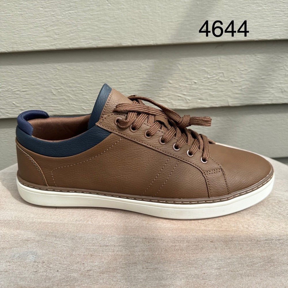 Aldo Mens Size 11 Brown Navy Low Top Sneakers Pebbled Synthetic Leather Shoes